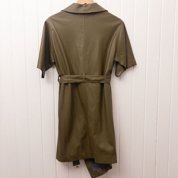 The Frankie Shop Zoeyy Faux Leather Wrap Dress Khaki Green Size Small - Picture 6 of 9